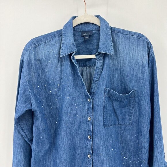 J.Jill Denim S Paint Splatter Button Down Chambray Shirt Blue Womens Size Small - Picture 6 of 11